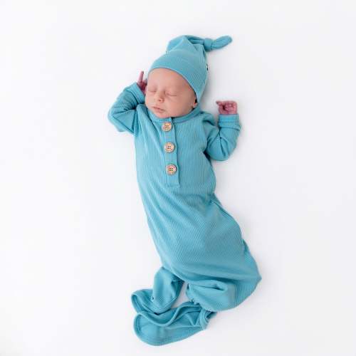 Ribbed Knotted Gown with Hat Set in Makai