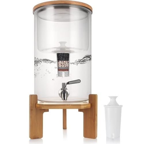Glass Water Filter Pitcher,2.25 Gallon Water Filter Dispenser with Filter,BPA-Free,Reduces Chlorine and More,Softens the Water,Large Clearly Filtered Water Pitcher for Home,Office and Kitchen
