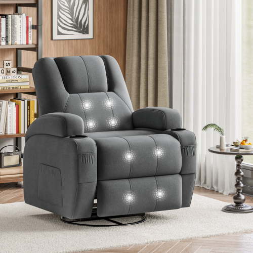 Lumihaven 360° Swivel Recliner Oversized Massage Rocking Chair Nursery Chair Power Living Room Furniture With Two Cup Holder,Gray