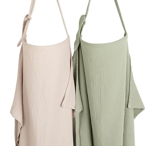 Konssy 2-Pack Muslin Nursing Cover Up for Breastfeeding Moms with Rigid Hoop, 100% Cotton, Lightweight & Breathable Breastfeeding Cover, Adjustable & Comfort
