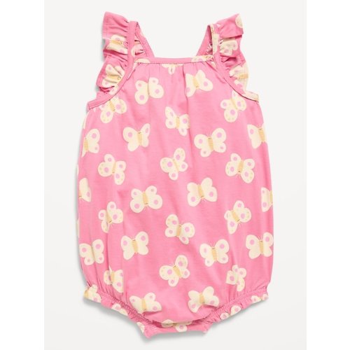 Printed Sleeveless Ruffle-Trim Romper for Baby