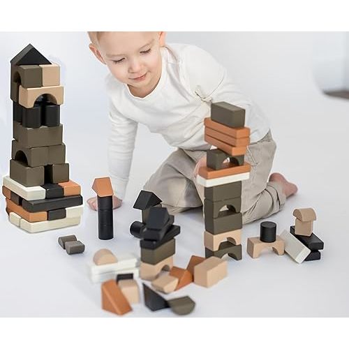 Educational Stacking Blocks for Toddlers 1-3 | 46-Piece Wooden Building Block Set, Montessori-Inspired Learning Toy for Kids