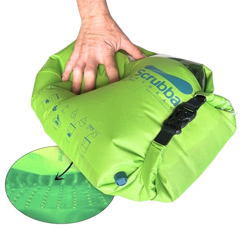Scrubba Wash Bag Patented Washboard-in-a-Bag™ 5 oz Travel Clothes Washer | Pack Light, Wash Anywhere Fast, Internal Washboard, Machine-Quality Wash, Portable, No Electricity, Camping, RV, Cruises