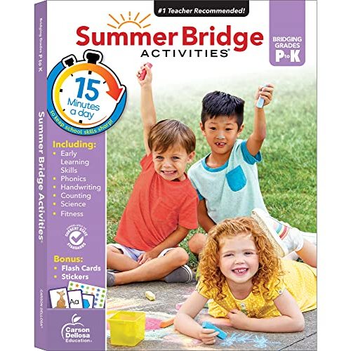 Summer Bridge Activities Preschool to Kindergarten Workbook, Activity Book Ages 4-6 With Math, Phonics, Handwriting Practice, Fitness, Flash Cards, Stickers, and More (Volume 1)