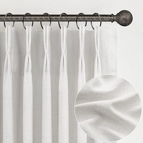 Beige White Pinch Pleated 78 Inch Curtains 2 Panels Set for Bedroom, Neutral Linen Blend Viral Sheer Drapes Sunroom Office Light Filtering Privacy Windows Curtain Ceiling Track 40"W x 78"L Length Burg