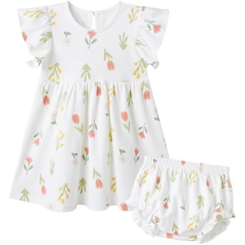 pureborn Baby Girls Dress with Bloomer Infant Girl Cotton Playwear Dress 0-24 Months