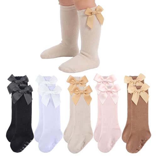 Baby Knee High Socks Girls Newborn Infants Toddlers Cotton Bow Ruffle Long Socks Non Slip Stockings Dress Socks