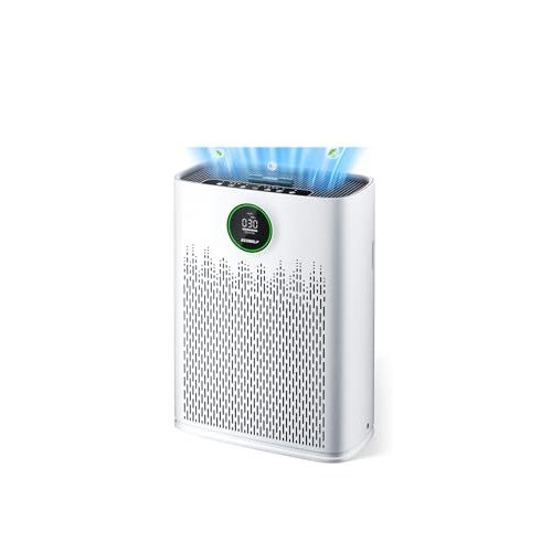 Air Purifiers for Home Large Room, Cover Up to 2400 Ft² with True HEPA Filter, Smart Mode, PM2.5 Air Quality Display, 22dB Sleep Mode, Aromatherapy with 2X-Purification & 360°Air Outlet, HAP603, White