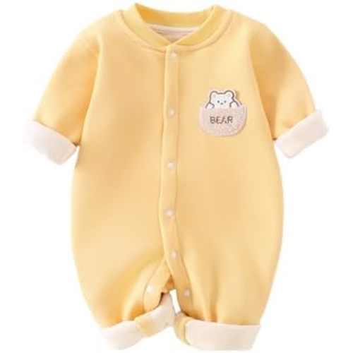 Newborn Baby Bear Romper Winter Milk Fleece Warm Jumpsuit One-Piece Bodysuit with Snap Closures