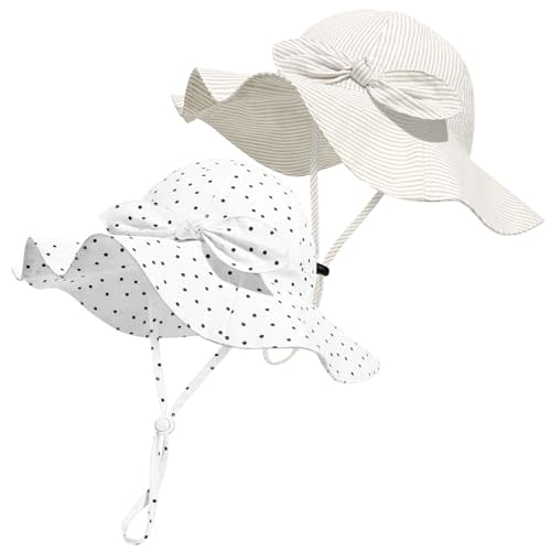 Baby Girl Sun Hat with UPF 50+ Outdoor Adjustable Beach Hat with Wide Brim Bucket Hats