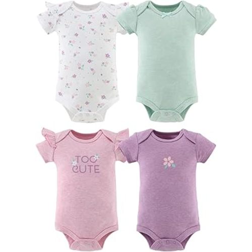 The Peanutshell Baby Girl Short Sleeve Bodysuits - 100% Cotton Soft Infant Girls' Outfits, 0-24 Months - Cherry Blossom