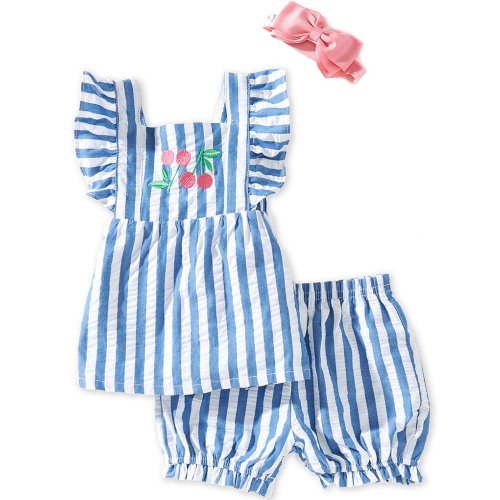 Adventurewear 360 Baby Girls Woven Cherry Stripe Set