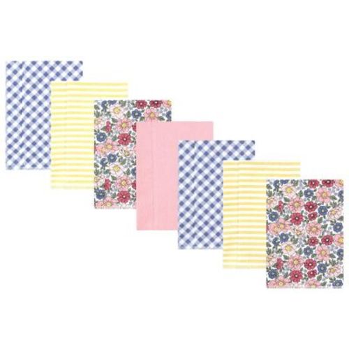 Hudson Baby Infant Girl Cotton Poly Flannel Burp Cloths, Pink Blue Pretty Floral 7 Pack, One Size