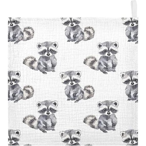 vvfelixl Little Raccoon Baby Burp Cloths Baby Muslin Washcloths for Boys Girls Cotton Babys Face Towel for Newborn Infants Soft and Absorbent 11.8 X 11.8 in, 5 Pack