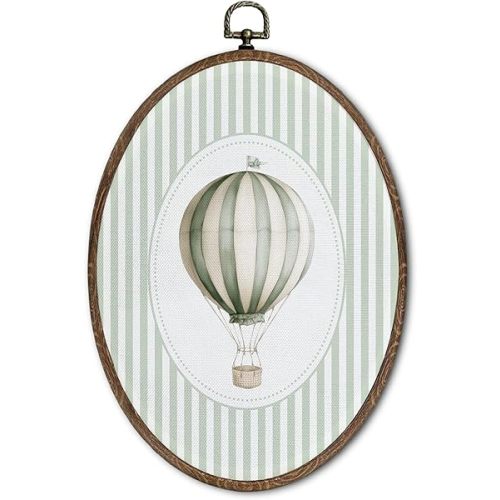 FLAWAFLOMA Vintage Hot Air Balloon Nursery Oval Wall Art Decor, Kids Room Canvas Wall Art Framed, Hot Air Balloon Hanging Decorations for Kids Boy Toddler Nursery Bedroom Decor, 8.6x11.4 Inch
