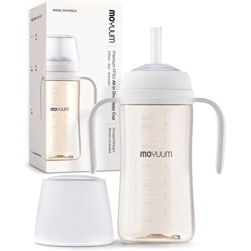 MOYUUM Leak-Proof PPSU Sippy Cup for Babies & Toddlers, 360° Flexible Silicone Straw, Spill-Proof Anti-Reflux Design, Lightweight & Travel Friendly | Made in Korea