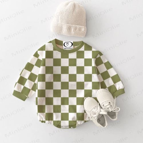 Baby Green Checkerboard White Bodysuit