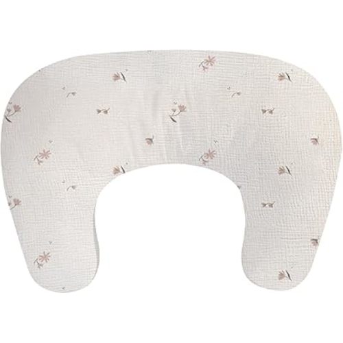 Little Grape Land Muslin Nursing Pillow, Soft 100% Cotton Breastfeeding Pillow with Breathable Cotton Removable Cover, Fog Flower Breast Feeding Pillows for Babies 0-12 Months with Protective Zipper