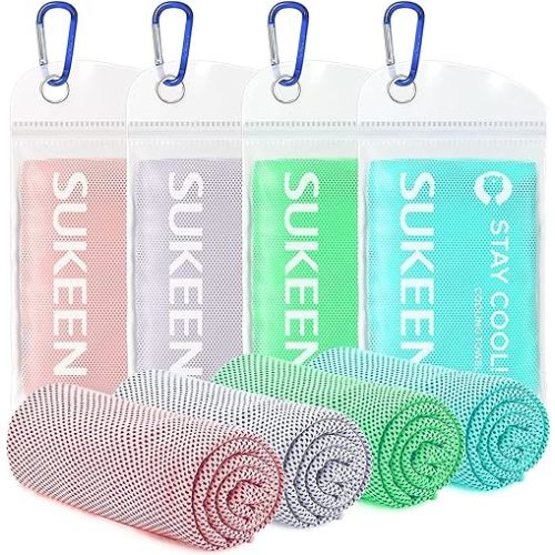 Sukeen 4 Pack Cooling Towel (40"x12") for Sweat, Quick-Drying Neck Cooling Wraps, Soft & Breathable Chilly Sports Towel for Yoga, Sport, Running, Workout, Cooking, Microfiber