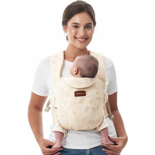 Momcozy WeeSnug Newborn Carrier, Lightweight Infant Wrap with Cross-Back Support and Lumbar Relief, Easy Hands-Free Baby Holder for 7–25 lbs, Geometry