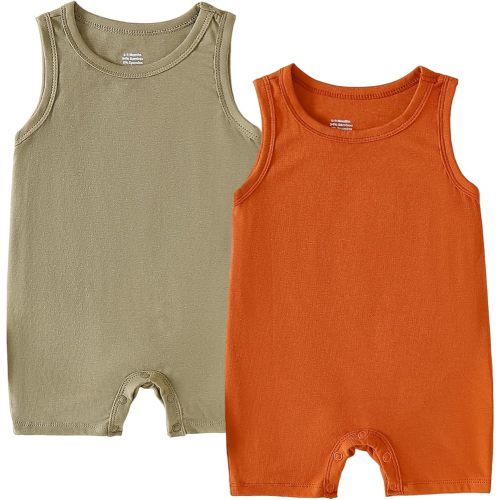 DEFAHN Viscose made from Bamboo Baby Boy Sleeveless Romper 2 Pack Infant Solid Tank Bodysuit Jumpsuit One-Piece Summer Romper