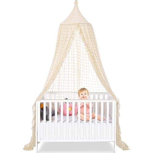 Bed Canopy for Girls - Princess Bed Canopy - Crib Canopy for Boys and Girls Bedroom Decor, Suitable for Use in Cribs Canopy Bed Curtains (Beige)