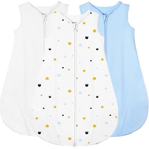 3-Pack Baby Sleep Sack 0-6 Months - 100% Organic Cotton 0.5TOG, 2-Way Zipper Wearable Blanket For Infant, Breathable Soft Lightweight Sleeping Bag, Sleeveless Baby Swaddle Blanket S Size