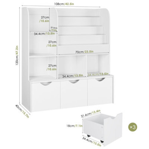 Annyah Toy Storage Organizer with 3 Removable Bins, Baby-Proof Bookshelf for Nursery & Playroom | Wayfair