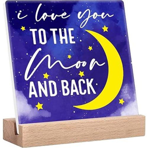 Moon and Stars Nursery Decor Desk Signs, I Love You to the Moon and Back Sign, Baby Shower Gifts Boys Room Sign Table Shelf Decorations Plaques