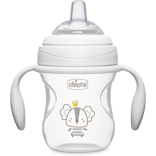 Chicco Transition Sippy Cup for Babies 4+ Months, 7oz Training Cup with Soft Silicone Spout, Easy Grip Removable Handles, Measurement Markings, BPA Free, Grey