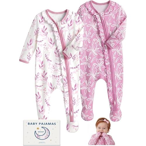 Rayon Made from Bamboo Baby Pajamas Baby Sleepers for Newborn 0-3 3-6 6-9 Months 2Pcs Footie Pjs Baby Girls Clothes
