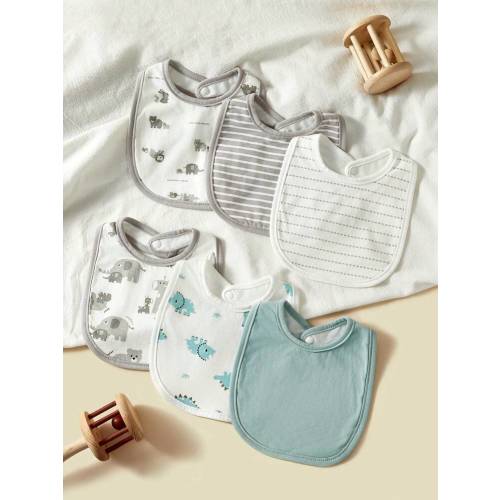 6pcs Baby Animal Cartoon Design Bibs, Soft Breathable Cotton, For Boys & Girls, Spring/Summer | SHEIN USA