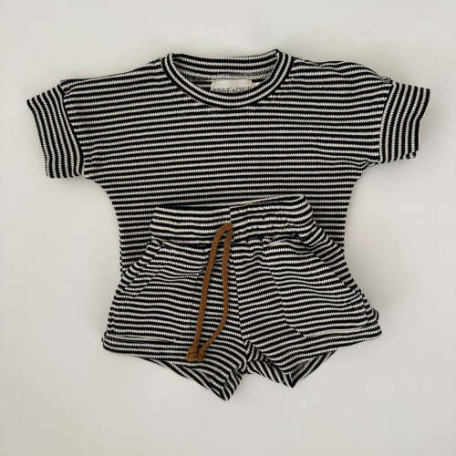 Winnie + Crew Oakley Waffle Set in Black Stripes 06 Months