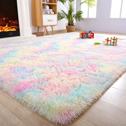 Noahas Super Soft Rainbow Area Rugs For KLids, Colorful Shaggy Carpet For Living Room Bedroom Nursery Room, 5'x8'