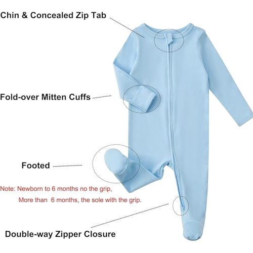 Aablexema Baby Footed Pajamas with Mitten Cuffs Zipper 4-Pack Infant Newborn Cotton Long Sleeve Outfit