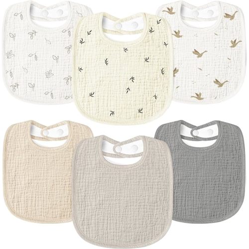 Susurration Muslin Baby Drool Bibs 6Pack Soft Square Adjustable Baby Bandana Bibs for Unisex Girls & Boys