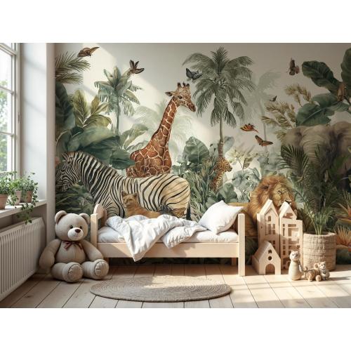 Safari Nursery Wallpaper: Peel and Stick Jungle Animals Wall Mural