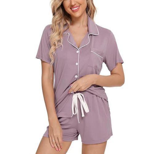 Leikar Womens Button Down Pajama Sets Bride Pajamas Sets Sleepwear Shorts Lounge Set