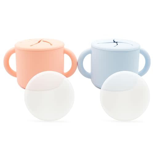 WeeSprout Snack Containers, Food Grade Silicone Cups, Spill-Proof Tops For Toddlers and Babies, Premium Hard Plastic Travel Lids, Dishwasher Safe, Set of 2 Snack Catchers