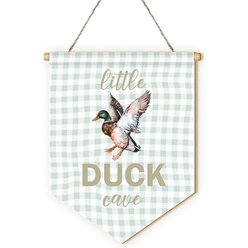 MOTERMATE Vintage Little Duck Cave Nursery Sign Decor, Mallard Duck Hunting Nursery Baby Boy Girl Room Front Door Wall Hanging Decor Decorations, Little Man Girl Cave Signs for Boys Girls, 8x10 Inch
