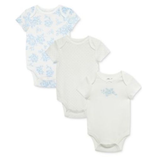 Baby Girls Blue Roses Short-Sleeve Cotton Bodysuits, Pack of 3