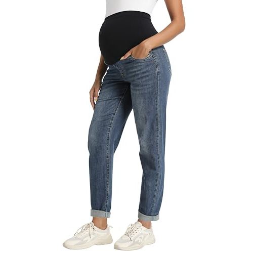 Foucome Women's Maternity Jeans Stretchy High Waist Pregnancy Boyfriend Denim Pants