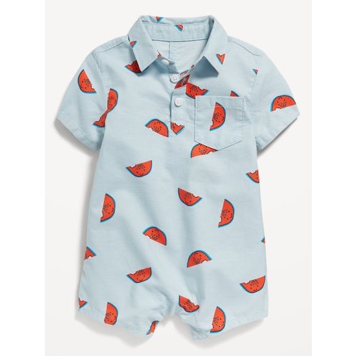 Short-Sleeve Printed Oxford Romper for Baby