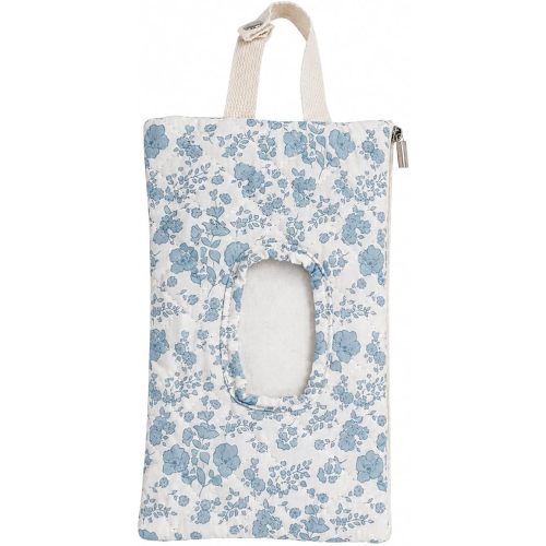 Quilted Baby Wipe Holder Floral Diaper Pouch Portable Quilted Wipes Bag for Car, Stroller (Blue Flowers)