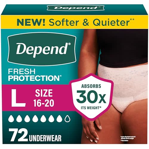 Depend Fresh Protection Adult Diapers, Incontinence Underwear for Women, Disposable, Maximum, Large, Blush, 72 Count (2 Packs of 36), Packaging May Vary
