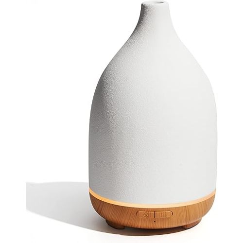 InnoGear Oil Diffuser, 150ML Ceramic Diffuser for Essential Oils Handcrafted Aromatherapy Diffuser Ultrasonic Cool Mist Humidifier with 2 Mist Modes Waterless Auto Off for Room Office, White