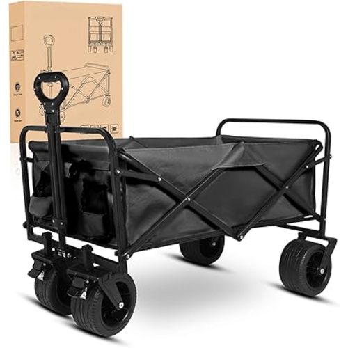 Yesker Foldable Wagon - 300lbs Collapsible Garden Carts with All Terrain Wheels for Outdoor Camping Sports Shopping Gardening - Heavy Duty Portable Utility Trolley (Black)