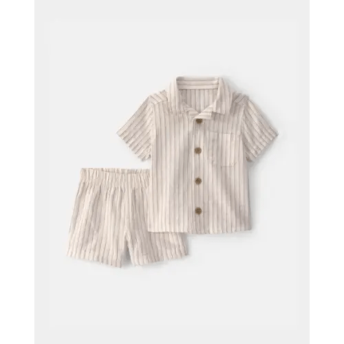 Baby Boy 2-Piece Striped Top & Short Set - Tan | Carter's