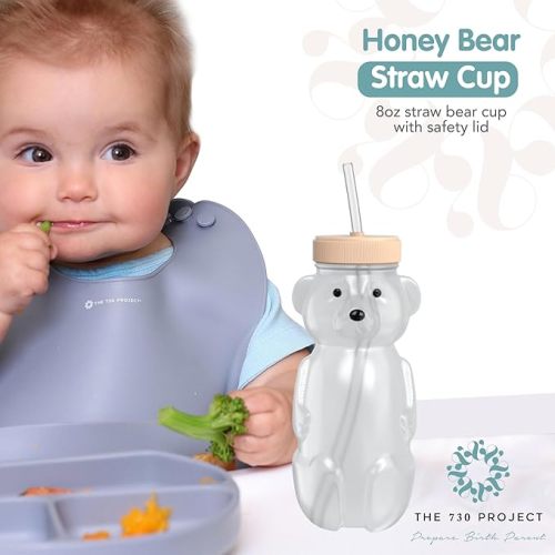 Honey Bear Straw Cup for Babies, 8-oz Honey Bear Cup with Lid, 3-Pack Therapy Learning Honeybear Straw, Baby Bottle Set, Creamsicle PEACH