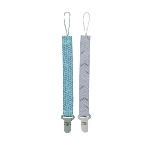 Nuby 2pk Cloth Pacifinder Clip, Aqua Dots & Gray Arrows
